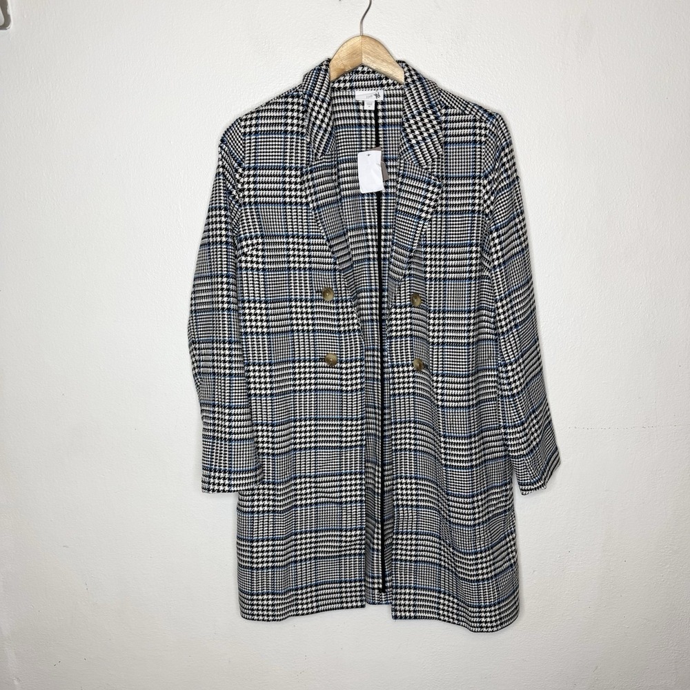 New J. Jill Long Black Blue Double Breasted Blazer Coat Business Women's XS‎